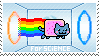 A stamp with Nyan Cat going through portals